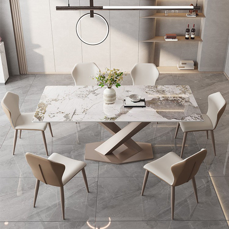 Glam Style Rectangle Table Set 1/2/5/7 Pieces Dining Set with Metal Legs