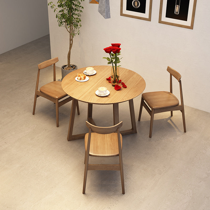 Modern Dining Set 1/2/4 Pcs Solid Wood Dining Table and Chairs in Brown