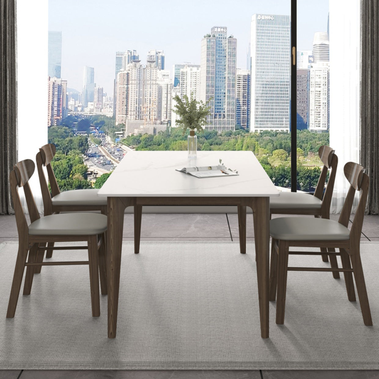 Modern 1/4/5/7 Pieces Furniture Stone Rectangle Dining Table Set in White