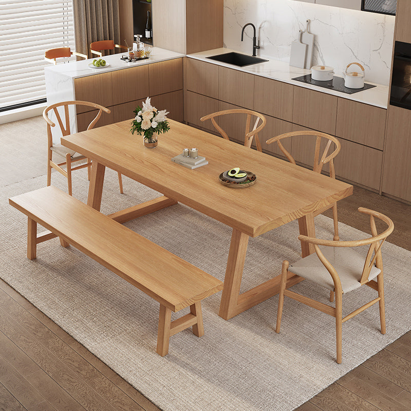 Modern Dining Set 1/3/4/5/6/7 Pcs Solid Wood Dining Table and Chairs in Natural