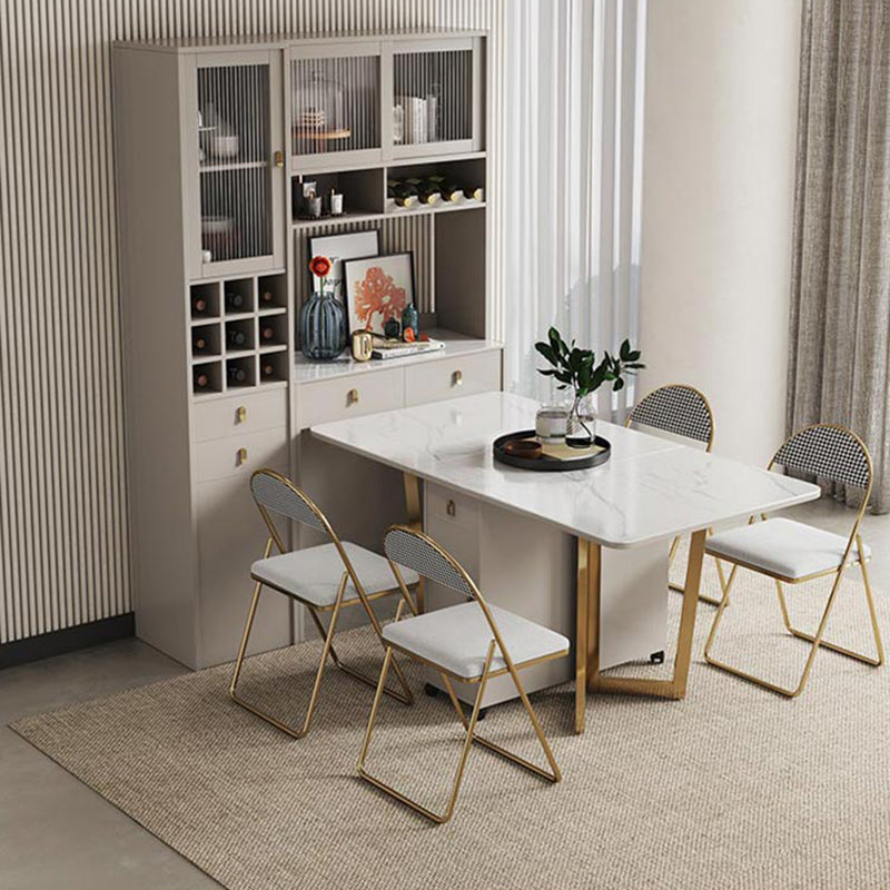 Folding Dining Table Set 1/3/5/7 Pcs Sintered Stone Dining Table with Armless Chairs