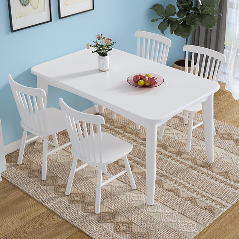 White Dining Table Set 1/5/7 Pcs Rubberwood Solid Wood Dining Table and Chairs