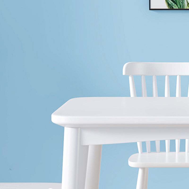 White Dining Table Set 1/5/7 Pcs Rubberwood Solid Wood Dining Table and Chairs