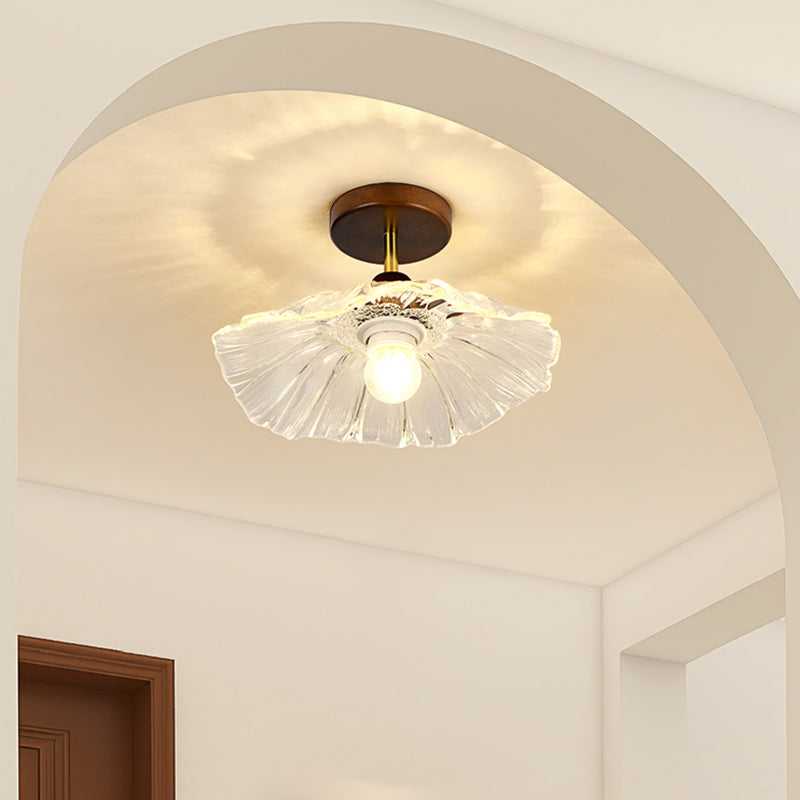 Japanese Style Ceiling Lamp Circle Shape Ceiling Light with Glass Shade for Living Room