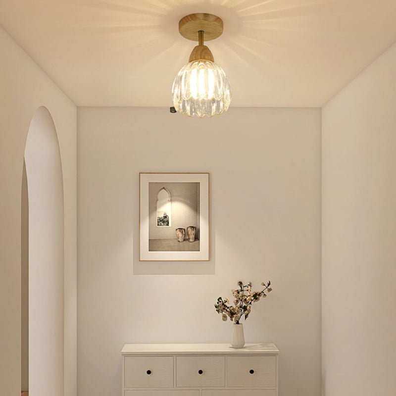 Japanese Style Ceiling Lamp Circle Shape Ceiling Light with Glass Shade for Living Room