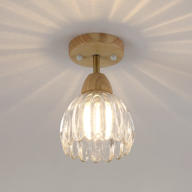 Japanese Style Ceiling Lamp Circle Shape Ceiling Light with Glass Shade for Living Room