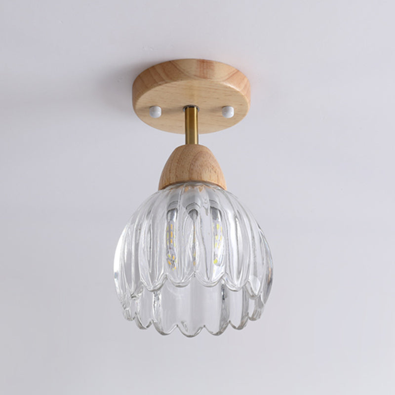 Japanese Style Ceiling Lamp Circle Shape Ceiling Light with Glass Shade for Living Room