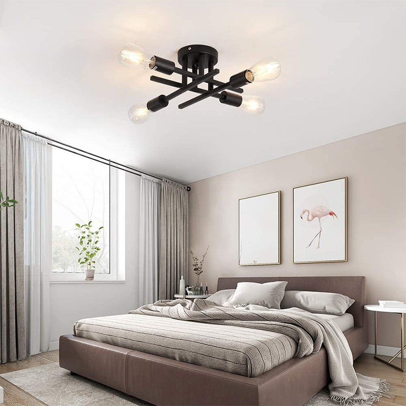 Industrial Semi Flush Light Fixtures Exposed Bulb Ceiling Lamp for Bedroom