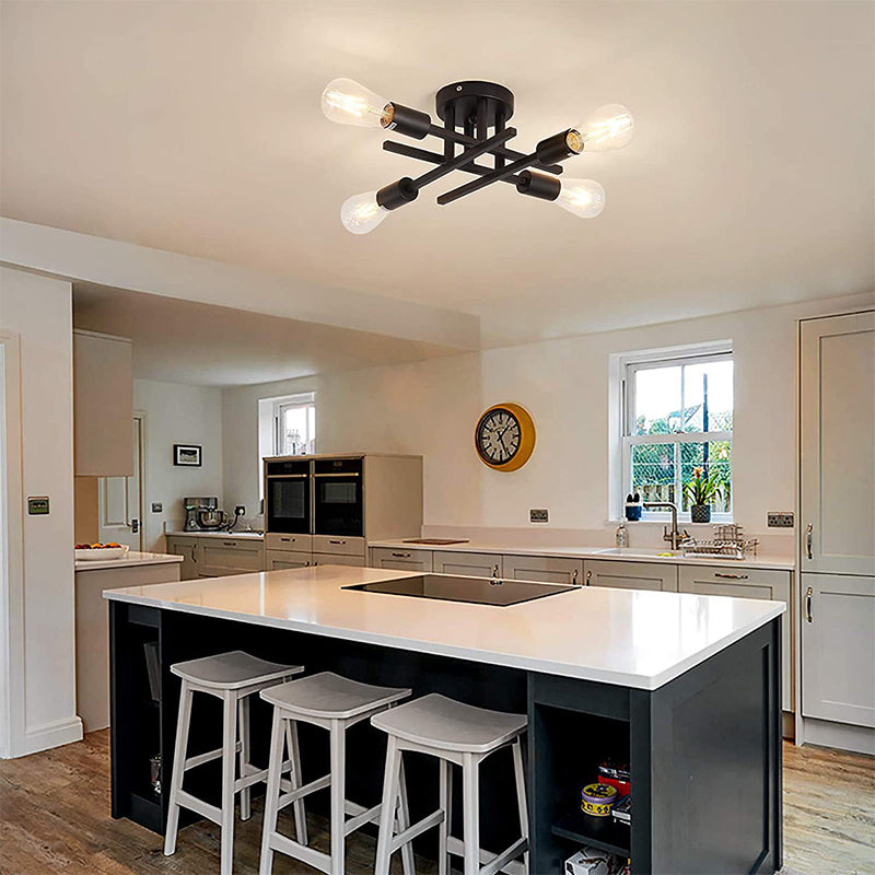 Industrial Semi Flush Light Fixtures Exposed Bulb Ceiling Lamp for Bedroom