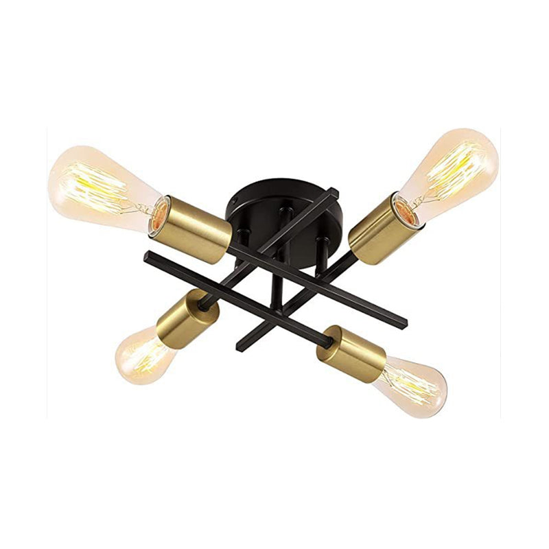 Industrial Semi Flush Light Fixtures Exposed Bulb Ceiling Lamp for Bedroom