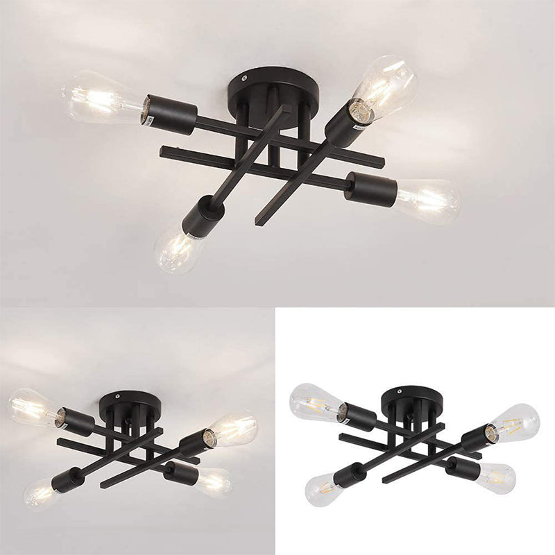 Industrial Semi Flush Light Fixtures Exposed Bulb Ceiling Lamp for Bedroom