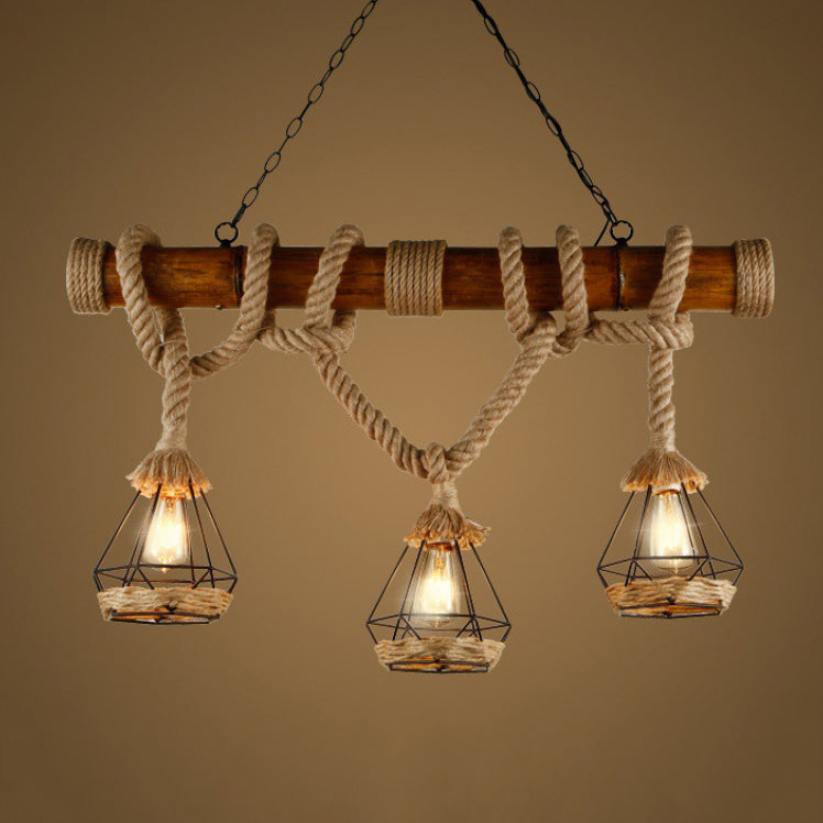 3 - Head Industrial Kitchen Island Fixture Hemp Rope Ceiling Pendant Light