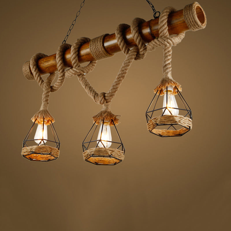 3 - Head Industrial Kitchen Island Fixture Hemp Rope Ceiling Pendant Light