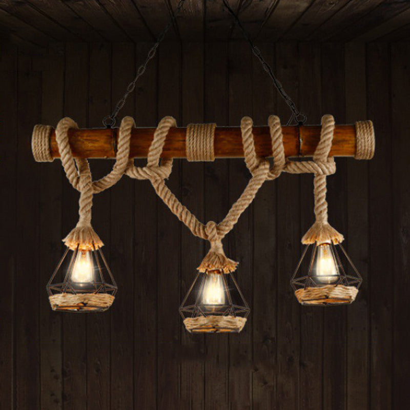 3 - Head Industrial Kitchen Island Fixture Hemp Rope Ceiling Pendant Light