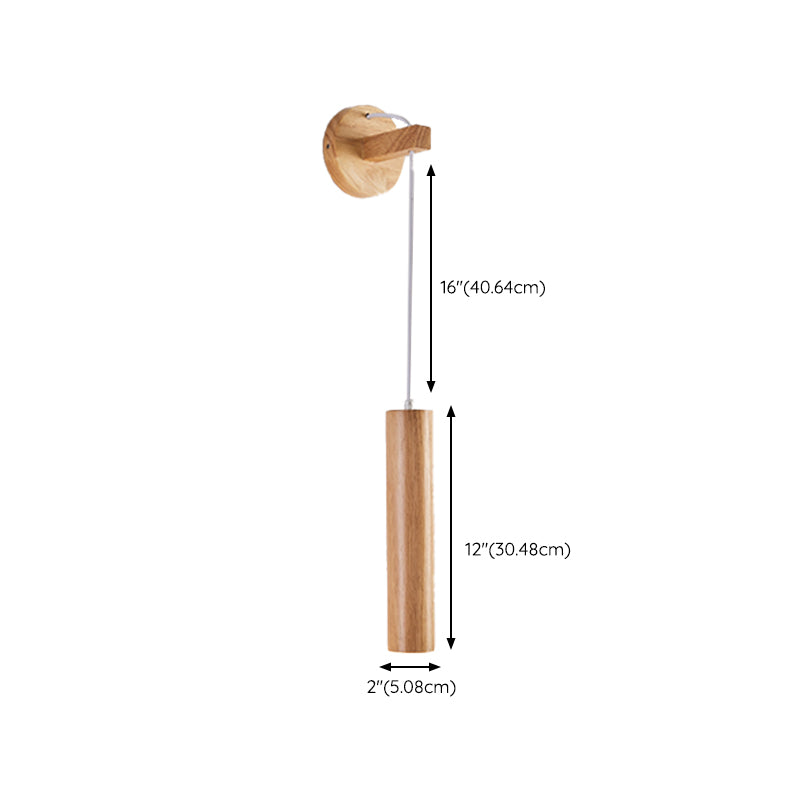Modern Style Cylinder Shape Wall Light Wood 1 Light Sconces for Bedroom