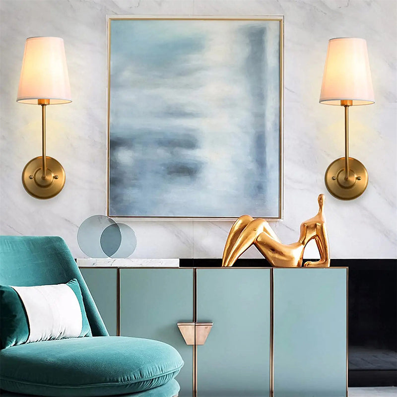 Metal Wall Sconce Modern Cone Shape Vanity Lamp with Fabric Shade for Bathroom
