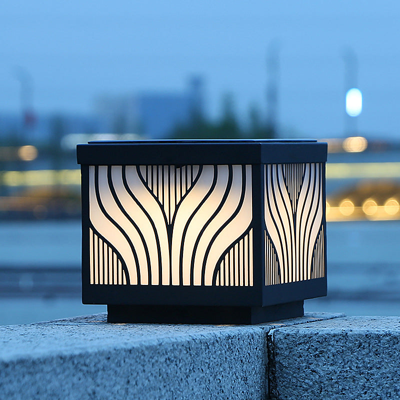 Black Waterproof Pillar Lamp Square Solar Outdoor Lights for Garden