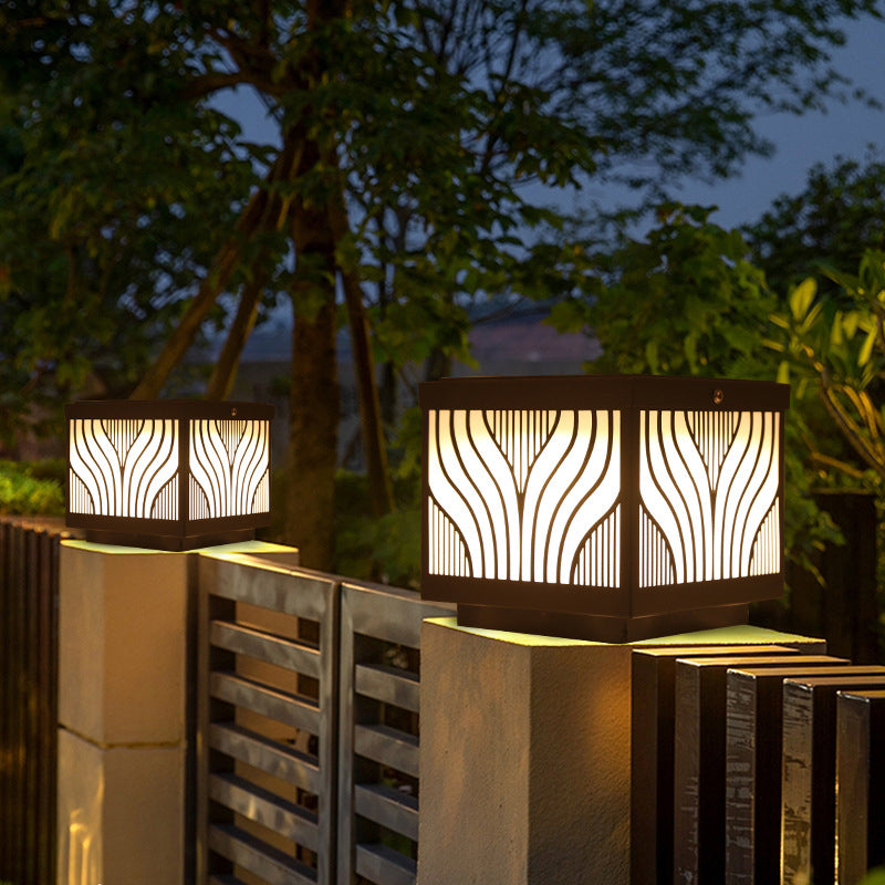 Black Waterproof Pillar Lamp Square Solar Outdoor Lights for Garden