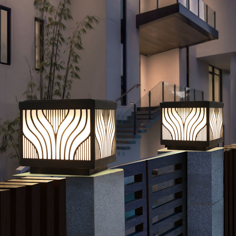 Black Waterproof Pillar Lamp Square Solar Outdoor Lights for Garden