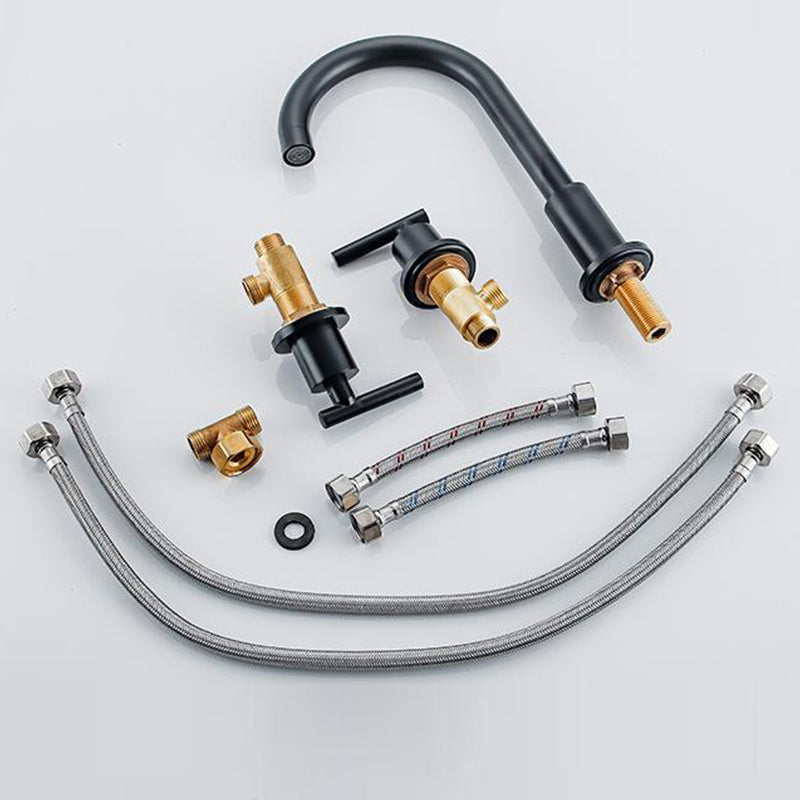 High-Arc Sink Faucet 3 Hole Lever Handle Bathroom Faucet with Water Hose