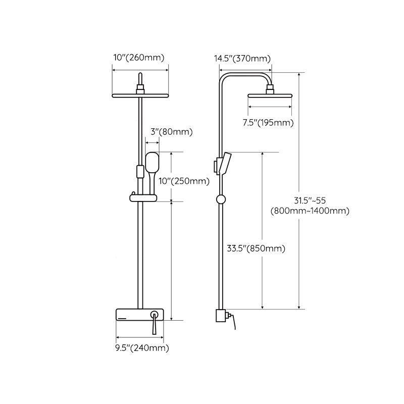 Shower System Trim Lever Hand Square Massage Jet Shower Combo