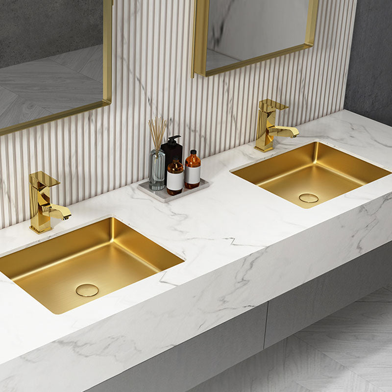 Modern Bathroom Sink Metal Rectangular Drop-in Bathroom Sink with Pop-Up Drain
