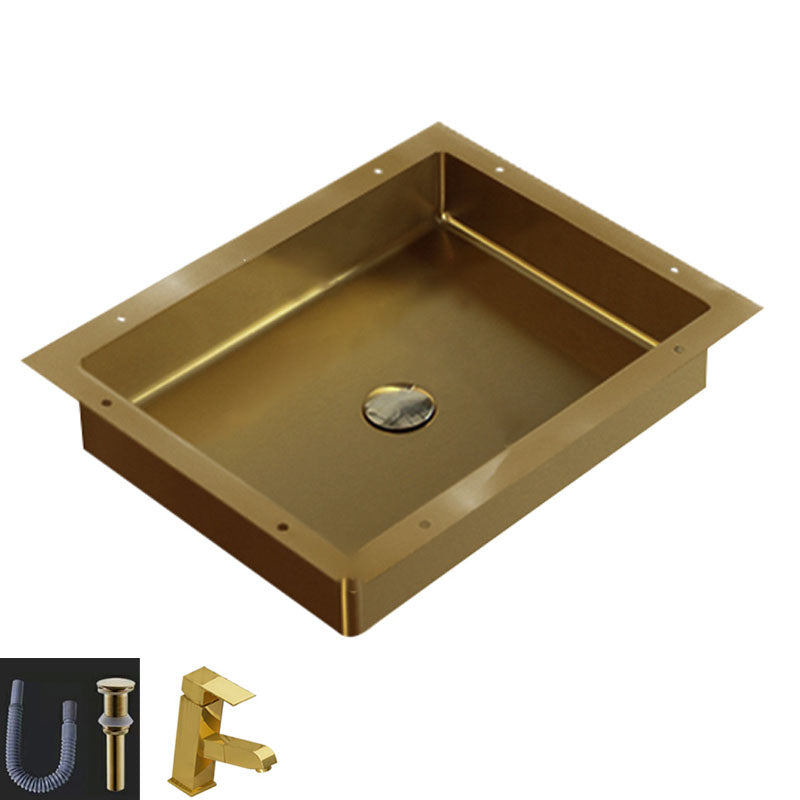 Modern Bathroom Sink Metal Rectangular Drop-in Bathroom Sink with Pop-Up Drain