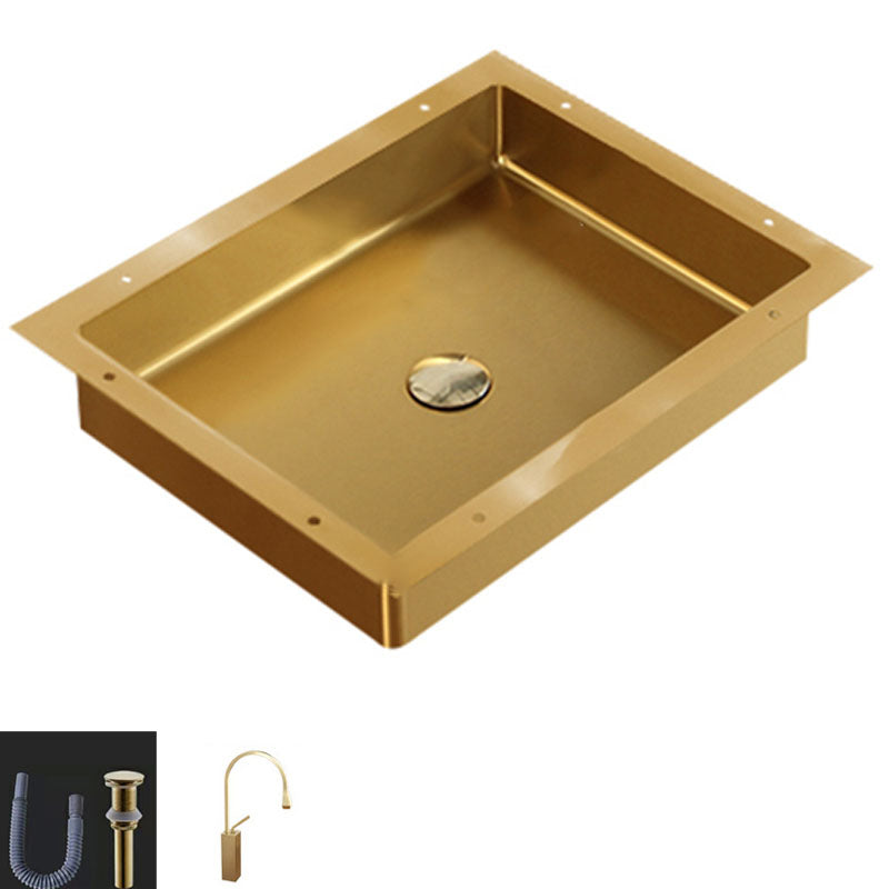 Modern Bathroom Sink Metal Rectangular Drop-in Bathroom Sink with Pop-Up Drain