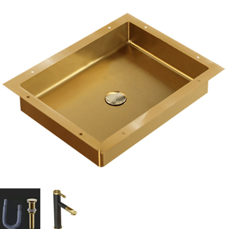Modern Bathroom Sink Metal Rectangular Drop-in Bathroom Sink with Pop-Up Drain