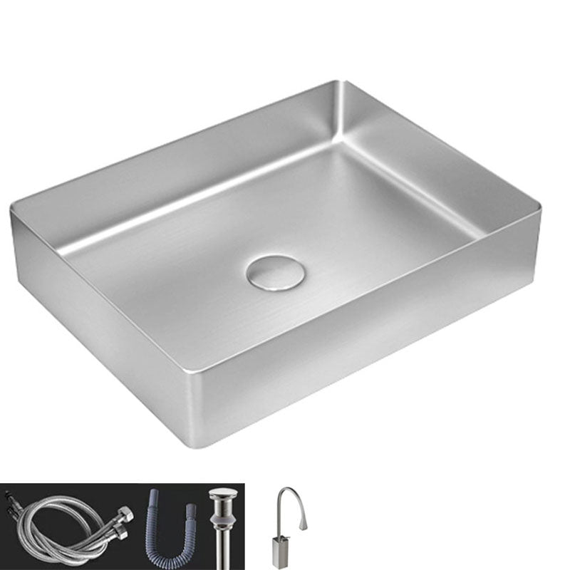 Contemporary Bathroom Sink Metal Rectangular Vessel Sink with Pop-Up Drain