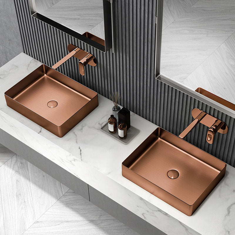 Contemporary Bathroom Sink Metal Rectangular Vessel Sink with Pop-Up Drain