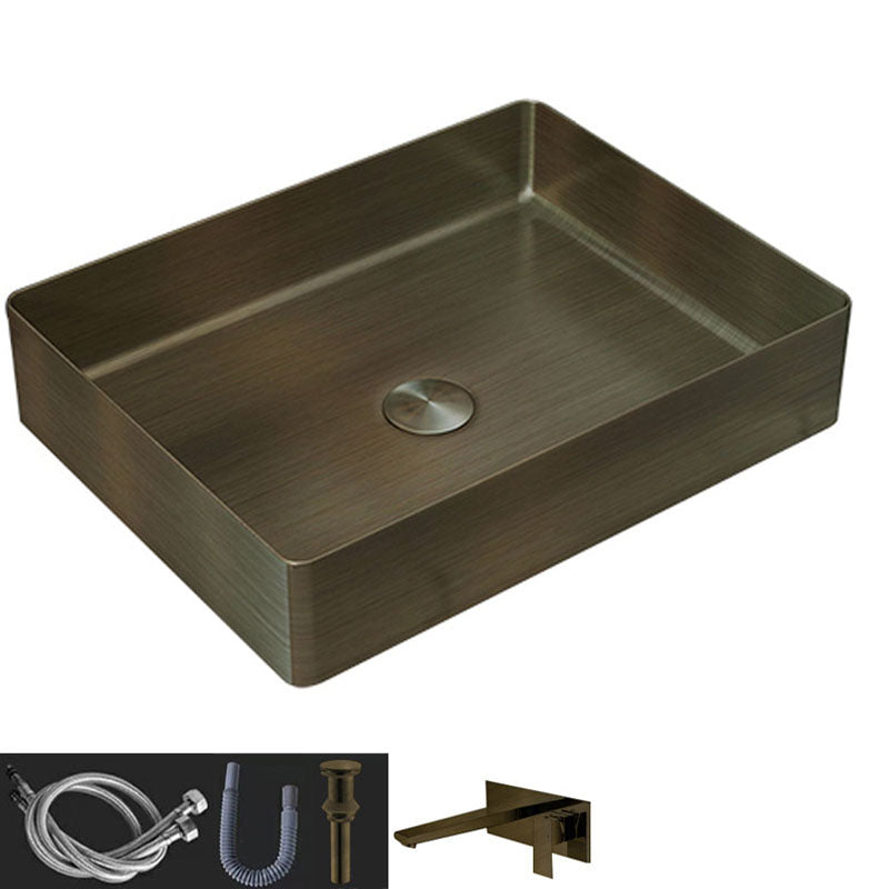 Contemporary Bathroom Sink Metal Rectangular Vessel Sink with Pop-Up Drain