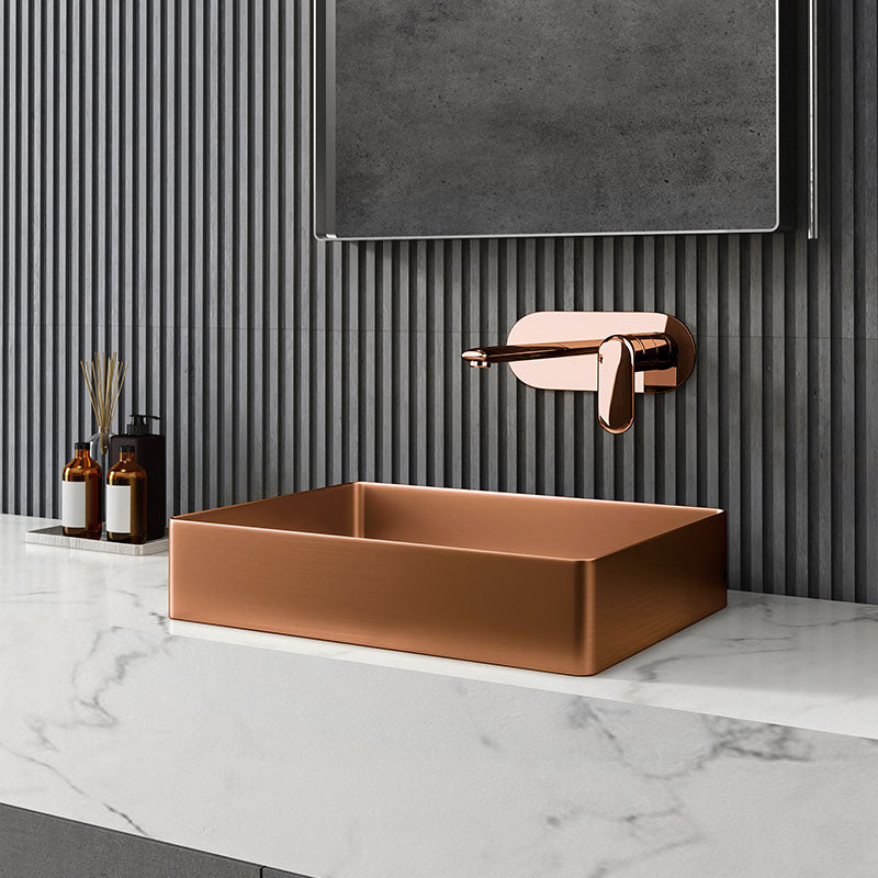 Contemporary Bathroom Sink Metal Rectangular Vessel Sink with Pop-Up Drain