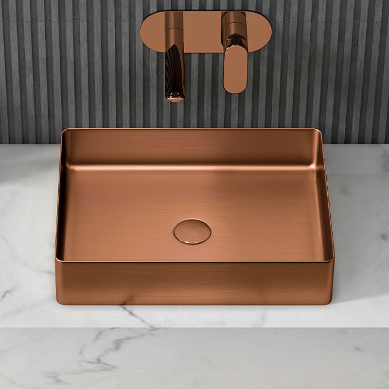 Contemporary Bathroom Sink Metal Rectangular Vessel Sink with Pop-Up Drain