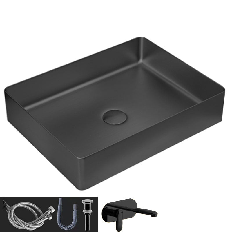 Contemporary Bathroom Sink Metal Rectangular Vessel Sink with Pop-Up Drain