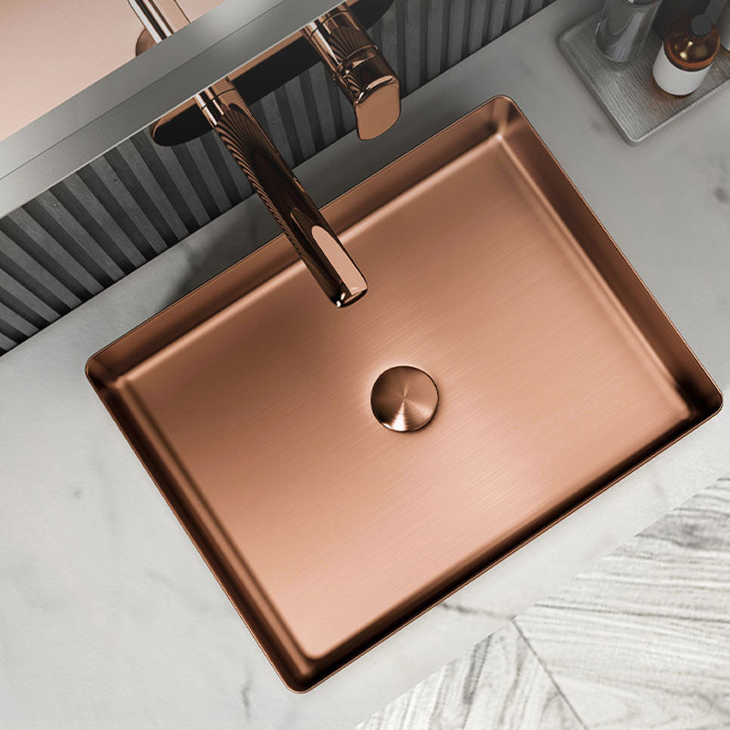 Contemporary Bathroom Sink Metal Rectangular Vessel Sink with Pop-Up Drain