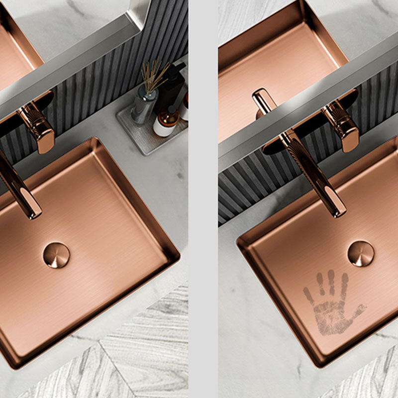 Contemporary Bathroom Sink Metal Rectangular Vessel Sink with Pop-Up Drain