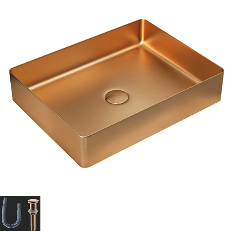 Contemporary Bathroom Sink Metal Rectangular Vessel Sink with Pop-Up Drain