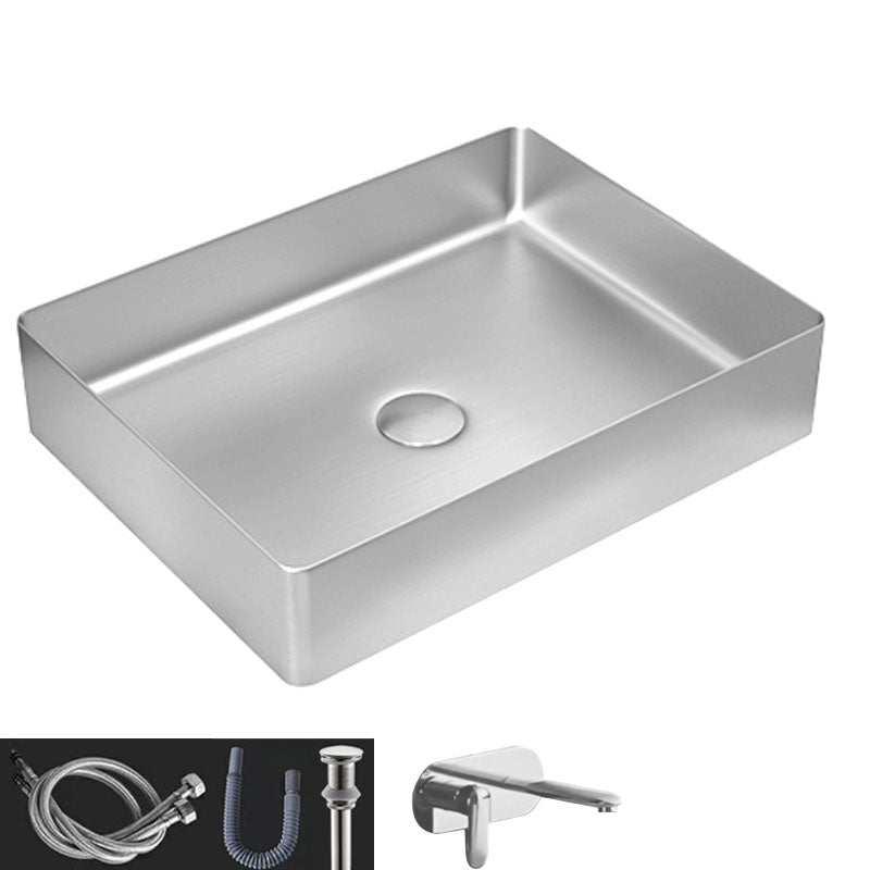 Contemporary Bathroom Sink Metal Rectangular Vessel Sink with Pop-Up Drain