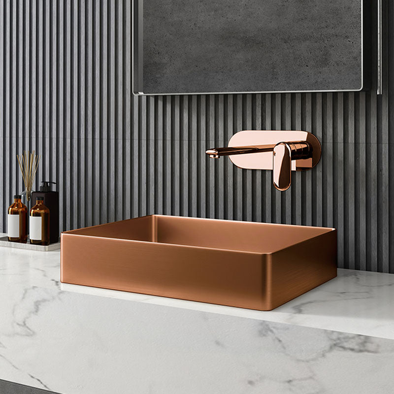 Contemporary Bathroom Sink Metal Rectangular Vessel Sink with Pop-Up Drain