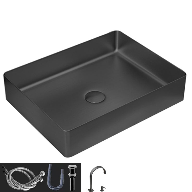 Contemporary Bathroom Sink Metal Rectangular Vessel Sink with Pop-Up Drain