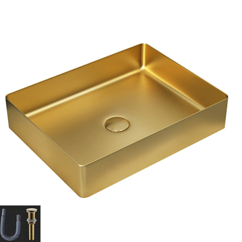 Contemporary Bathroom Sink Metal Rectangular Vessel Sink with Pop-Up Drain