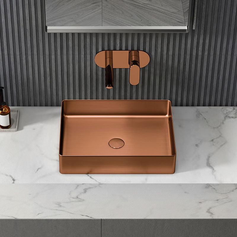 Contemporary Bathroom Sink Metal Rectangular Vessel Sink with Pop-Up Drain