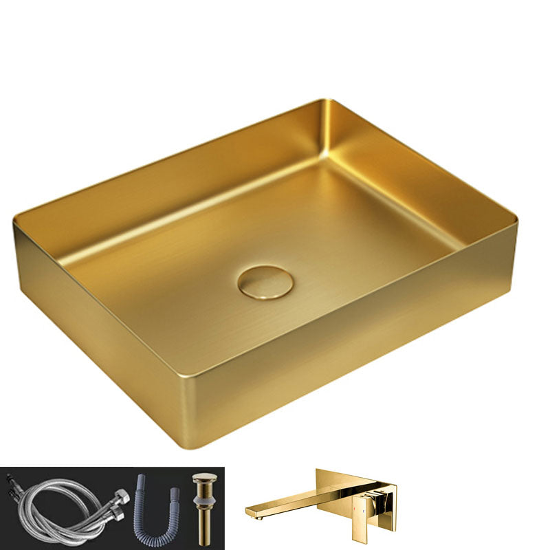 Contemporary Bathroom Sink Metal Rectangular Vessel Sink with Pop-Up Drain