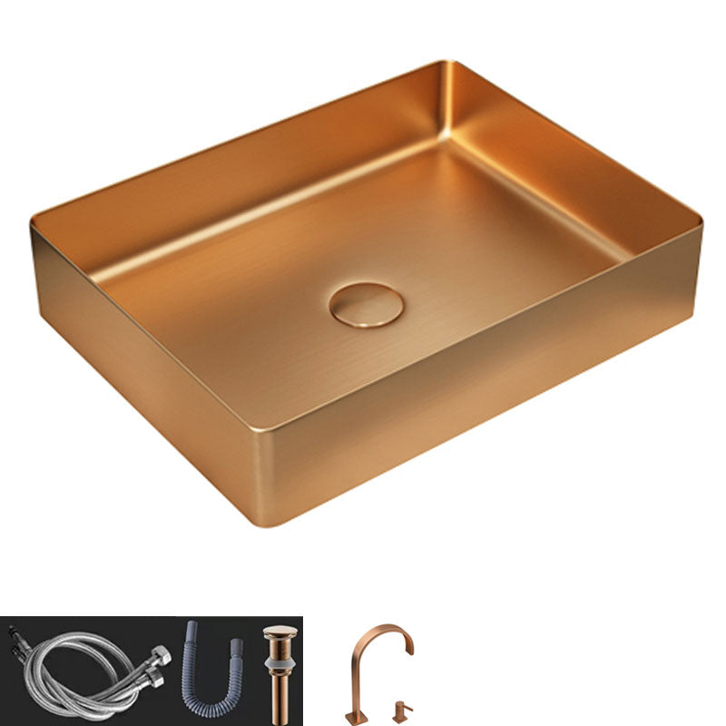 Contemporary Bathroom Sink Metal Rectangular Vessel Sink with Pop-Up Drain