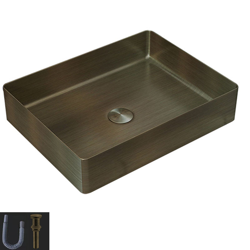 Contemporary Bathroom Sink Metal Rectangular Vessel Sink with Pop-Up Drain