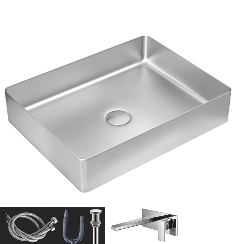 Contemporary Bathroom Sink Metal Rectangular Vessel Sink with Pop-Up Drain