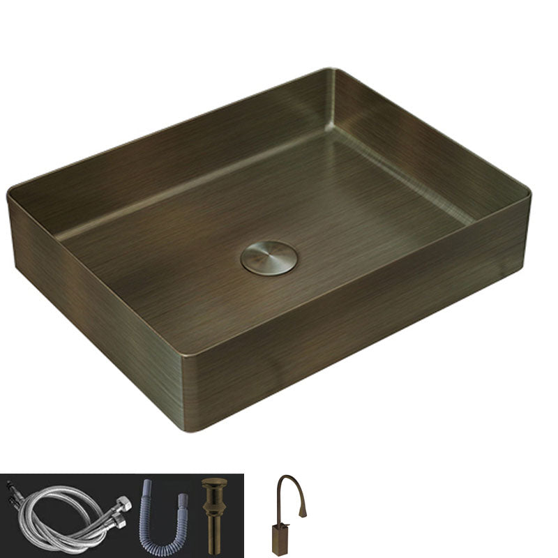 Contemporary Bathroom Sink Metal Rectangular Vessel Sink with Pop-Up Drain