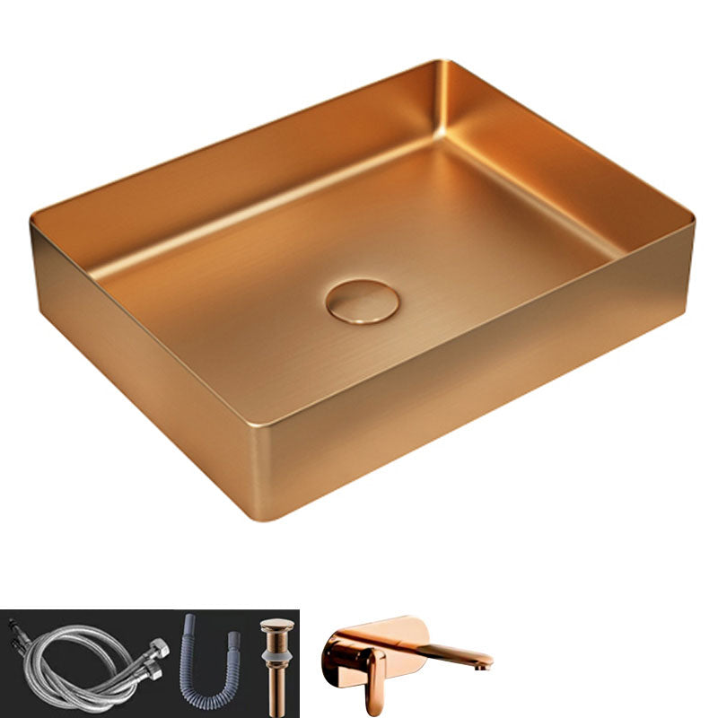 Contemporary Bathroom Sink Metal Rectangular Vessel Sink with Pop-Up Drain
