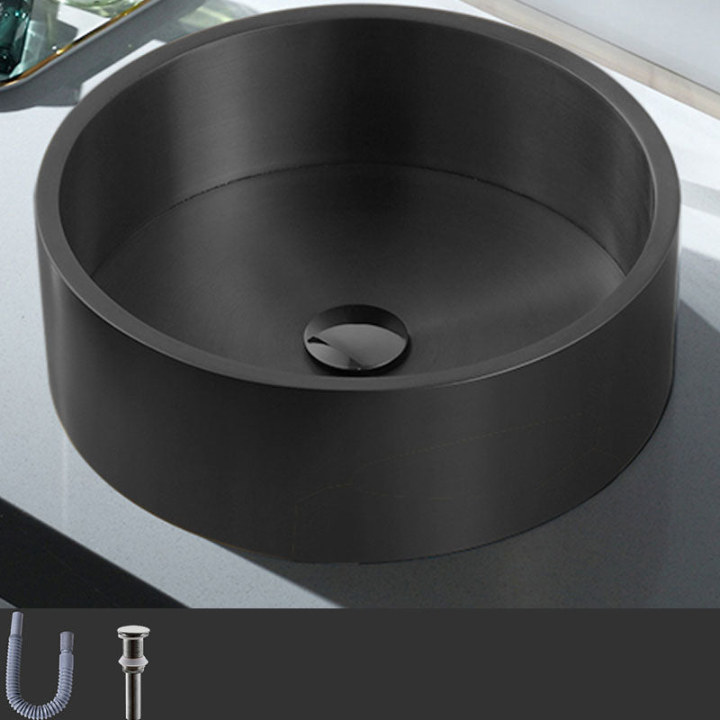Contemporary Bathroom Sink Metal Round Vessel Bathroom Sink with Pop-Up Drain